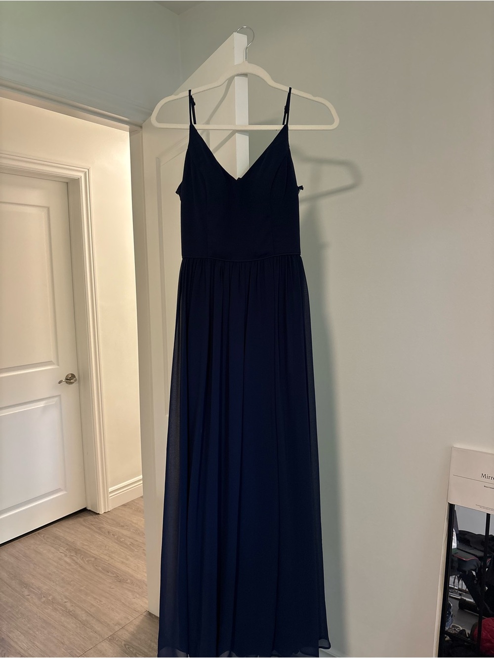 Navy Spaghetti Strap Maxi Dress - Women's Elegant Evening Gown